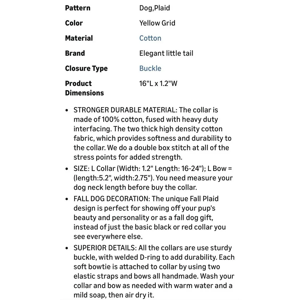 Elegant Little Tail XS Dog Collar & Bow Yellow Plaid Grid Unisex Adjustable New - Picture 10 of 11